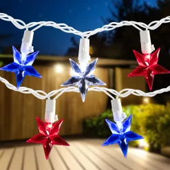 Northlight 30Ct Led Patriotic Stars Fourth Of July String Light Set, 7Ft White Wire