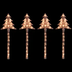 Outdoor Decorations*Northlight 4Ct Lighted Christmas Tree Pathway Marker With Lawn Stakes White Wire - Clear Lights