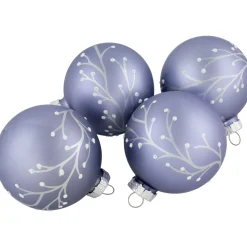 Northlight Glass Balls>4Ct Matte Purple Glass Ball Christmas Ornaments With Branch Design 2.5" (63.5Mm)