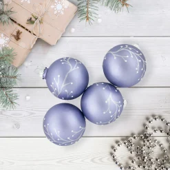 Northlight Glass Balls>4Ct Matte Purple Glass Ball Christmas Ornaments With Branch Design 2.5" (63.5Mm)