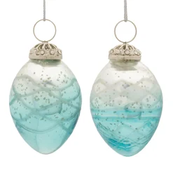 Melrose Pendants & Drops>6Ct Ombre Blue Glass Drop Christmas Ornaments 4"