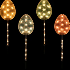 Northlight 4Ct Pastel Easter Egg Pathway Marker Lawn Stakes, Clear Lights