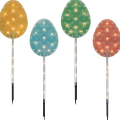 Northlight 4Ct Pastel Easter Egg Pathway Marker Lawn Stakes, Clear Lights