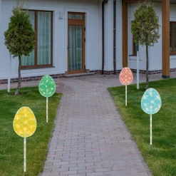 Northlight 4Ct Pastel Easter Egg Pathway Marker Lawn Stakes, Clear Lights