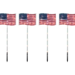 Northlight 4Ct Patriotic American Flag 4Th Of July Pathway Marker Lawn Stakes, Clear Lights