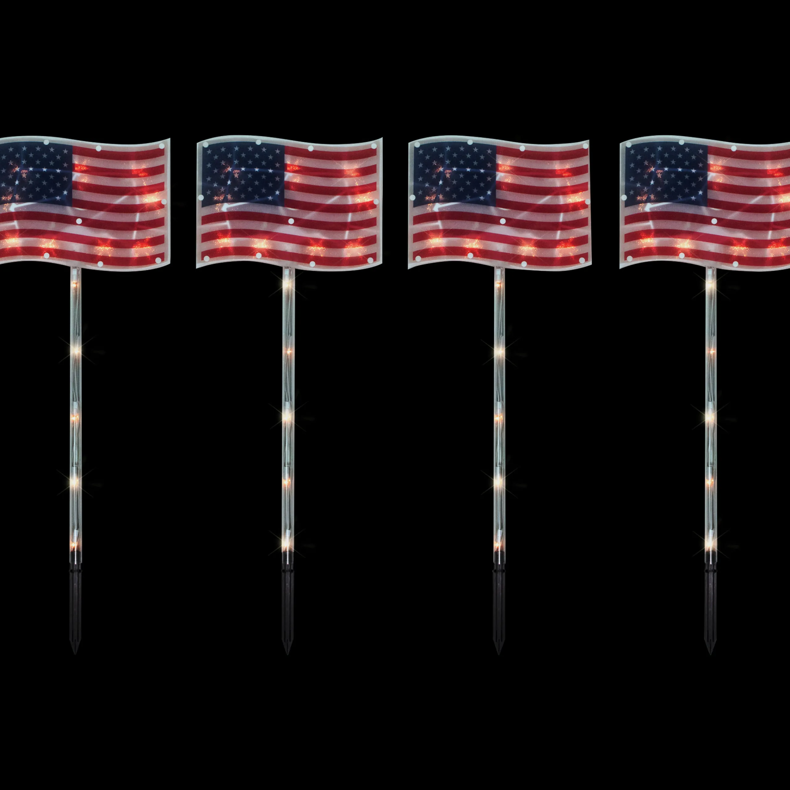 Northlight 4Ct Patriotic American Flag 4Th Of July Pathway Marker Lawn Stakes, Clear Lights