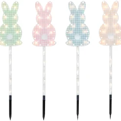 Northlight 4Ct Plaid Pastel Bunny Easter Pathway Marker Lawn Stakes, Clear Lights