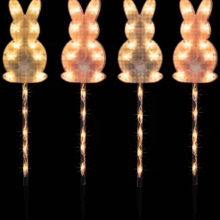 Northlight 4Ct Plaid Pastel Bunny Easter Pathway Marker Lawn Stakes, Clear Lights