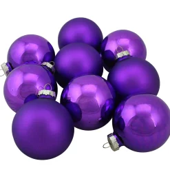 Northlight Glass Balls>9Ct Purple 2-Finish Glass Ball Christmas Ornaments 2.5" (63Mm)