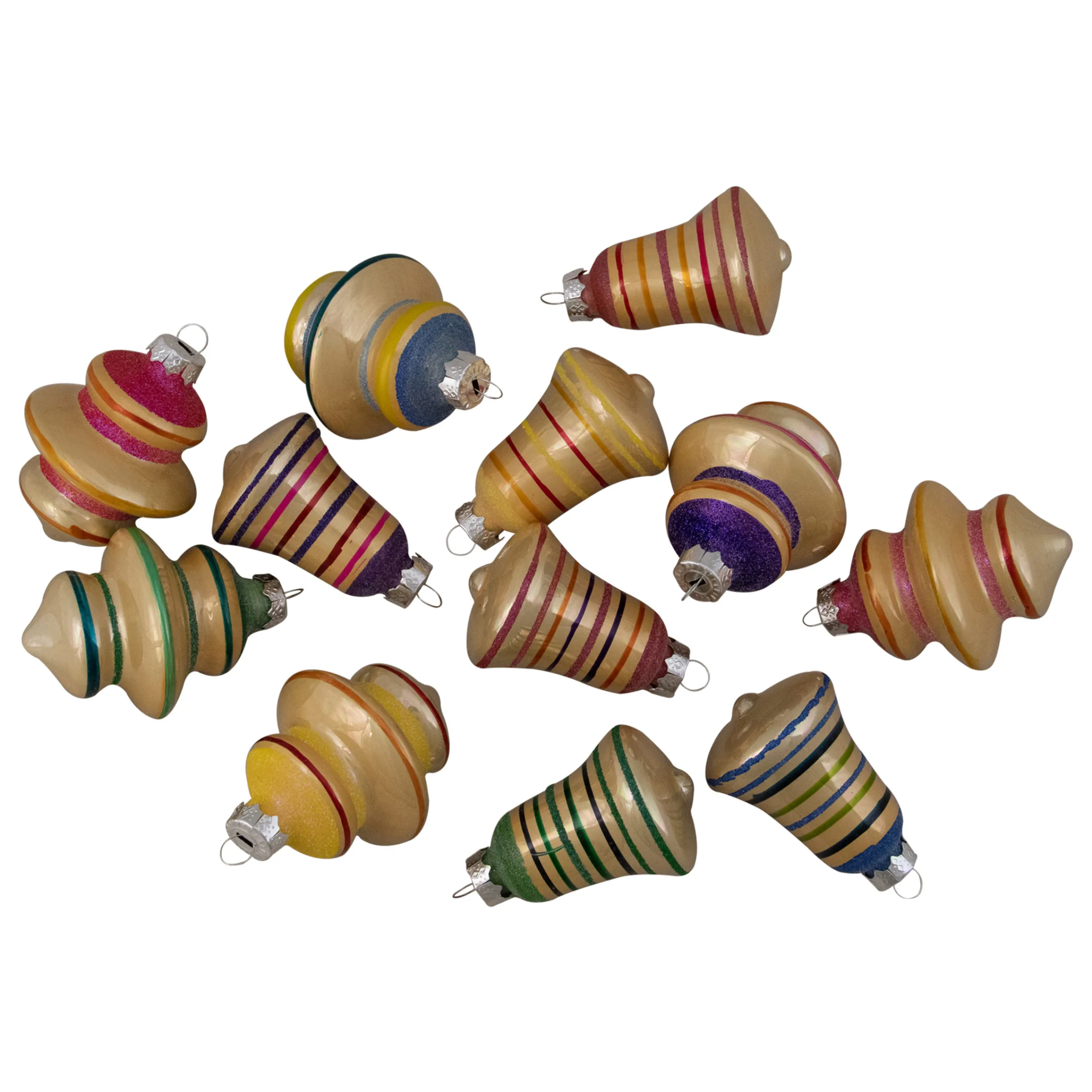 Northlight Finials>12Ct Purple 2-Finish Striped Glass Christmas Finial And Bell Ornaments 2.75"
