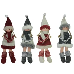 Northlight Fantasy & Sci Fi>4Ct Red And Gray Girls With Scarves Christmas Doll Ornaments 12"