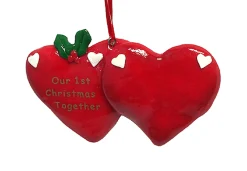Roman Hearts>24Ct Red And Green Our 1St Christmas Together Christmas Ornaments 4.25"