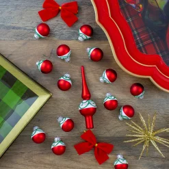 Northlight Balls>15Ct Red And White Frosted Tree Topper With Christmas Ball Ornaments