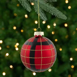 Northlight Glass Balls>4Ct Red, Black And Gold Plaid Glass Ball Christmas Ornaments 3.25"
