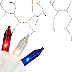 Northlight 105Ct Red, Clear And Blue Christmas Mini Icicle Lights - 6.5Ft, White Wire