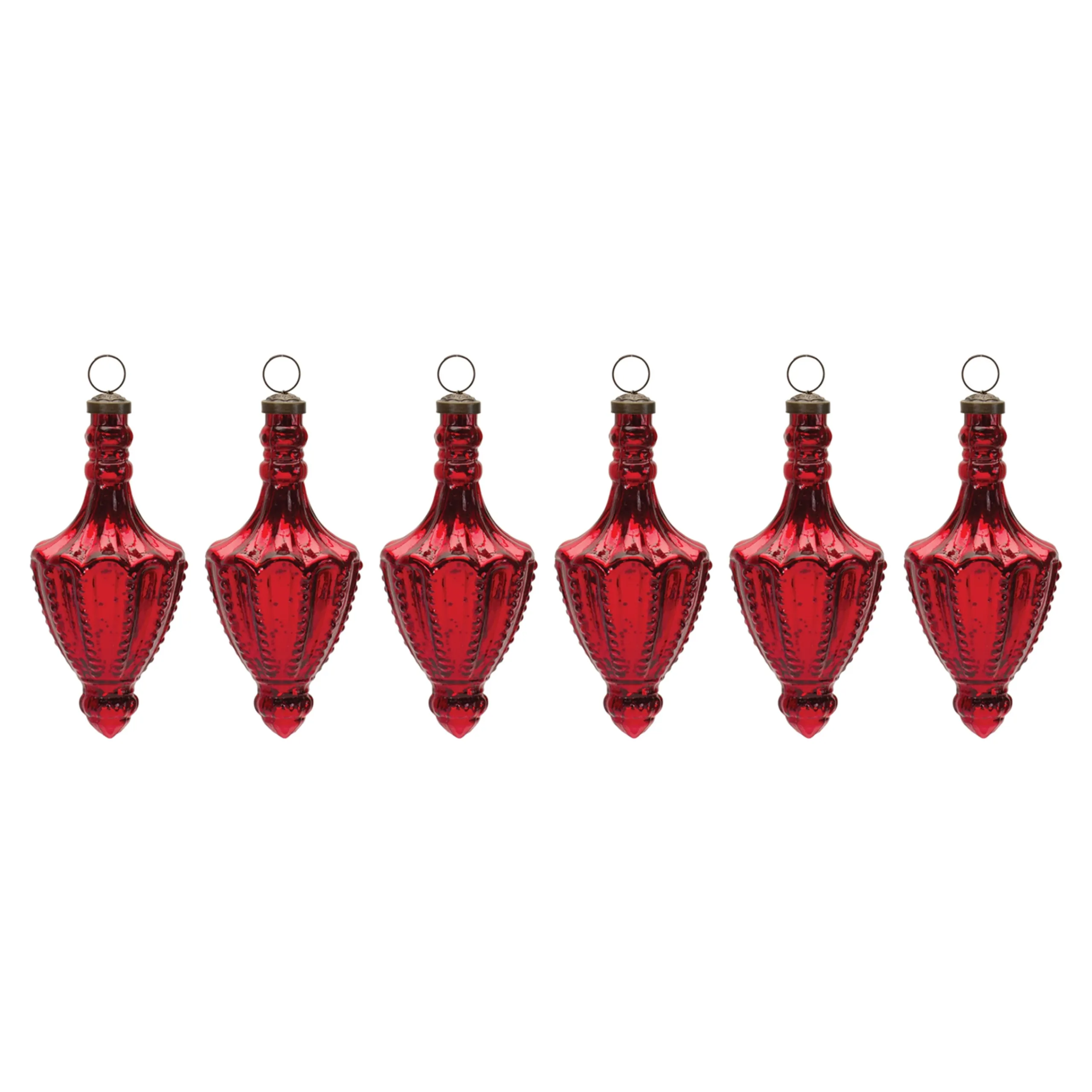 Melrose Pendants & Drops>6Ct Red Glass Finial Christmas Drop Ornaments 7.25"