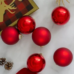 Northlight Glass Balls>6Ct Red Glass 2-Finish Christmas Ball Ornaments 3.25" (80Mm)