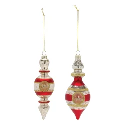 Melrose Finials>12Ct Red Glass Reflector Finial Christmas Drop Ornaments 6.75"