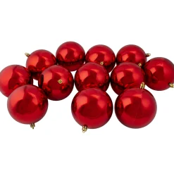 Northlight Shatterproof>12Ct Red Hot Shiny Shatterproof Christmas Ball Ornaments 4" (100Mm)