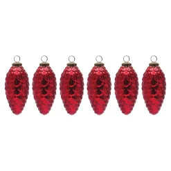 Melrose Pendants & Drops>6Ct Red Mercury Glass Pinecone Christmas Drop Ornaments 6.75"