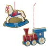 Melrose Transportation>12Ct Rocking Horse And Toy Train Christmas Ornaments 4"