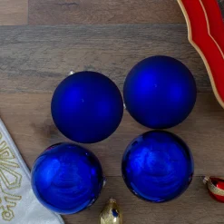 Northlight Glass Balls>4Ct Royal Blue 2-Finish Glass Christmas Ball Ornaments 4" (100Mm)