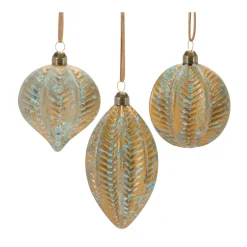 Melrose Balls>12Ct Rustic Brown And Blue Distressed Ribbed Glass Christmas Ornaments 5.5"