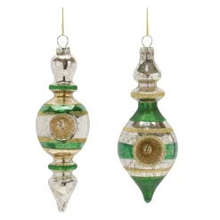 Melrose Finials>12Ct Traditional Glass Reflector Finial Christmas Drop Ornaments 6.75"