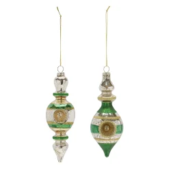Melrose Finials>12Ct Traditional Glass Reflector Finial Christmas Drop Ornaments 6.75"