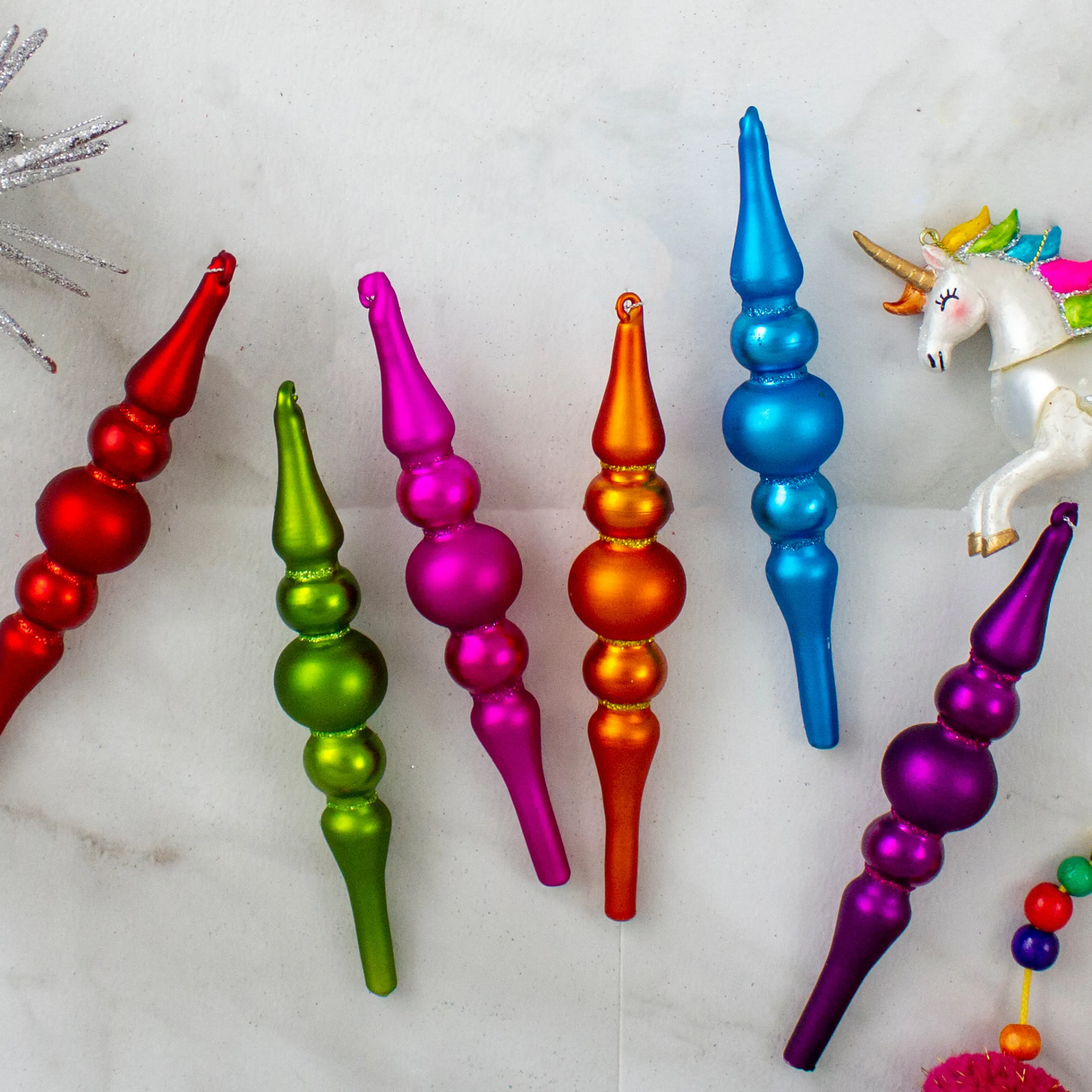 Northlight Finials>6Ct Vibrantly Colored Matte Glass Christmas Finial Ornament 6.25"