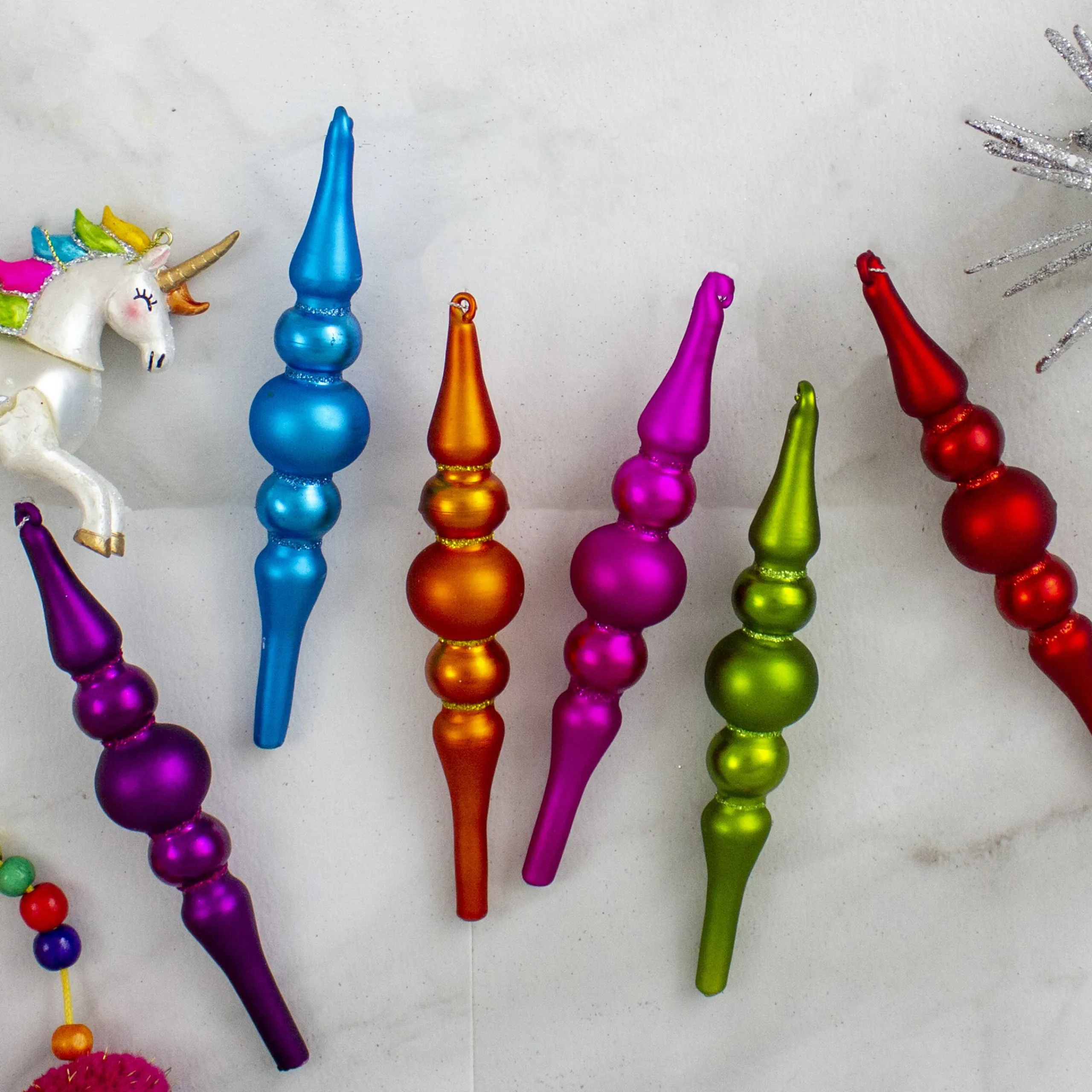 Northlight Finials>6Ct Vibrantly Colored Matte Glass Christmas Finial Ornament 6.25"