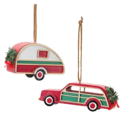 Melrose Transportation>12Ct Vintage Camper And Car Christmas Ornaments 4.5"