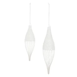 Melrose Finials>12Ct White And Silver Finial Drop Christmas Ornaments 9"