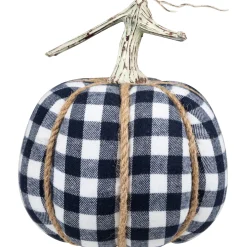 Northlight Dark Blue And White Plaid Fall Harvest Tabletop Pumpkin