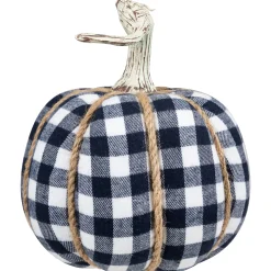Northlight Dark Blue And White Plaid Fall Harvest Tabletop Pumpkin
