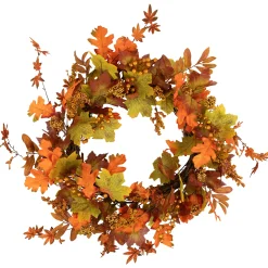 Northlight Fall Harvest Gold Berries And Autumn Leaves Artificial Twig Wreath - 22-Inch, Unlit