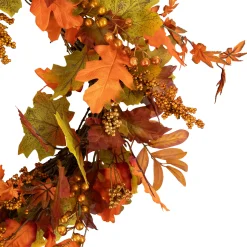 Northlight Fall Harvest Gold Berries And Autumn Leaves Artificial Twig Wreath - 22-Inch, Unlit