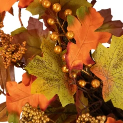 Northlight Fall Harvest Gold Berries And Autumn Leaves Artificial Twig Wreath - 22-Inch, Unlit