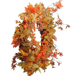 Northlight Fall Harvest Gold Berries And Autumn Leaves Artificial Twig Wreath - 22-Inch, Unlit