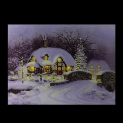Wall & Door Decorations*Northlight Fiber Optic And Led Lighted Snowy Christmas House Canvas Wall Art 12