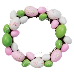 Northlight Floral Stem Easter Egg Spring Grapevine Wreath, Pink And Green 10-Inch