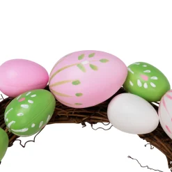 Northlight Floral Stem Easter Egg Spring Grapevine Wreath, Pink And Green 10-Inch