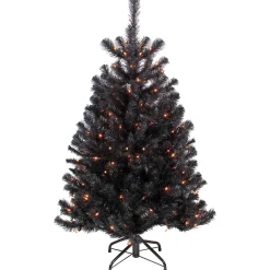 Northlight Black Trees>4Ft Pre-Lit Black Noble Spruce Artificial Halloween Tree, Orange Lights