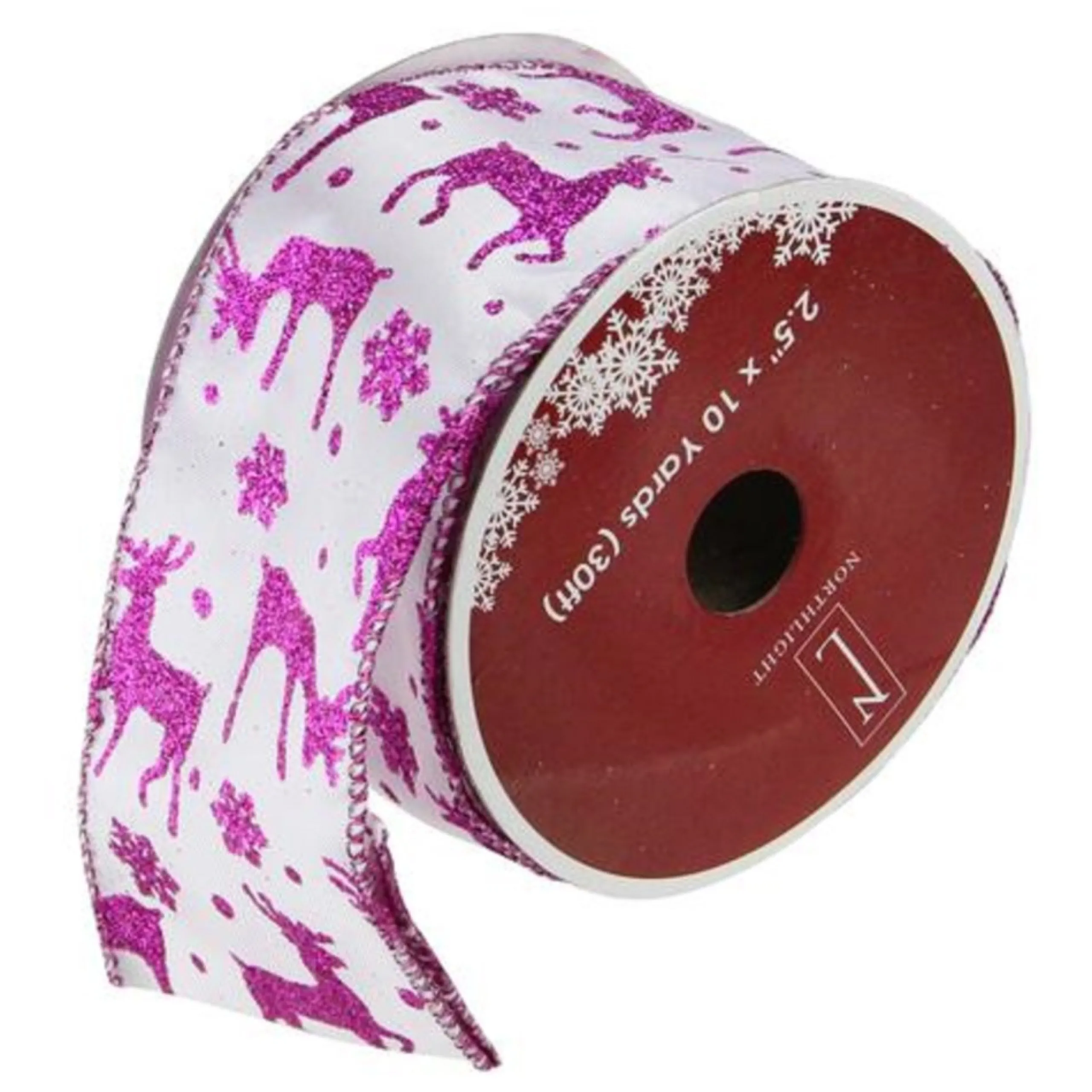Ribbon*Northlight Glistening Purple Reindeer And Star Christmas Wired Craft Ribbon 2.5" X 10 Yards