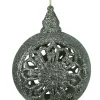 Raz Balls>Glitter Drenched Seaweed Green And Silver Floral Cutout Christmas Ball Ornament 4.5" (115Mm)