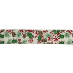 Ribbon*Northlight Glitter White And Green Holly Berries Christmas Wired Craft Ribbon 2.5" X 16 Yards