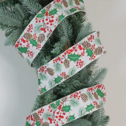 Ribbon*Northlight Glitter White And Green Holly Berries Christmas Wired Craft Ribbon 2.5" X 16 Yards
