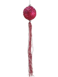 Allstate Balls>Glittered Fuchsia Pink Christmas Ball Ornament With Tassels 12" (304Mm)