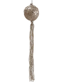 Allstate Balls>Gold Glittered Christmas Ball Ornament With Tassels 12" (300Mm)