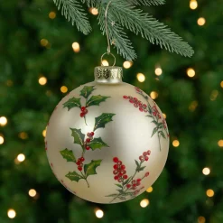 Northlight Glass Balls>Gold Holly Berry Glass Ball Christmas Ornament 4" (100Mm)
